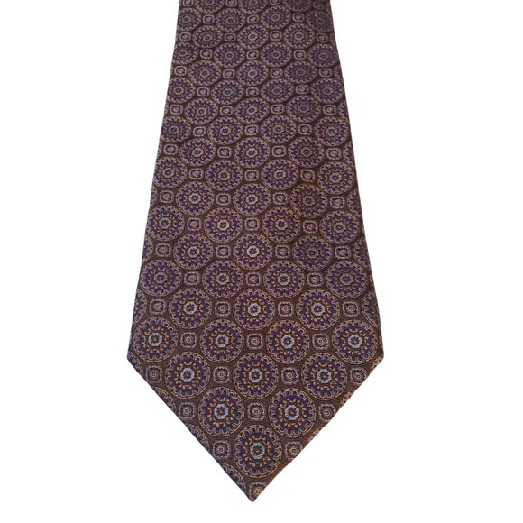 Massimo Bizzocchi Men Italian Silk Tie Necktie Purple Blue Geometric Blue Stitch - Picture 1 of 14